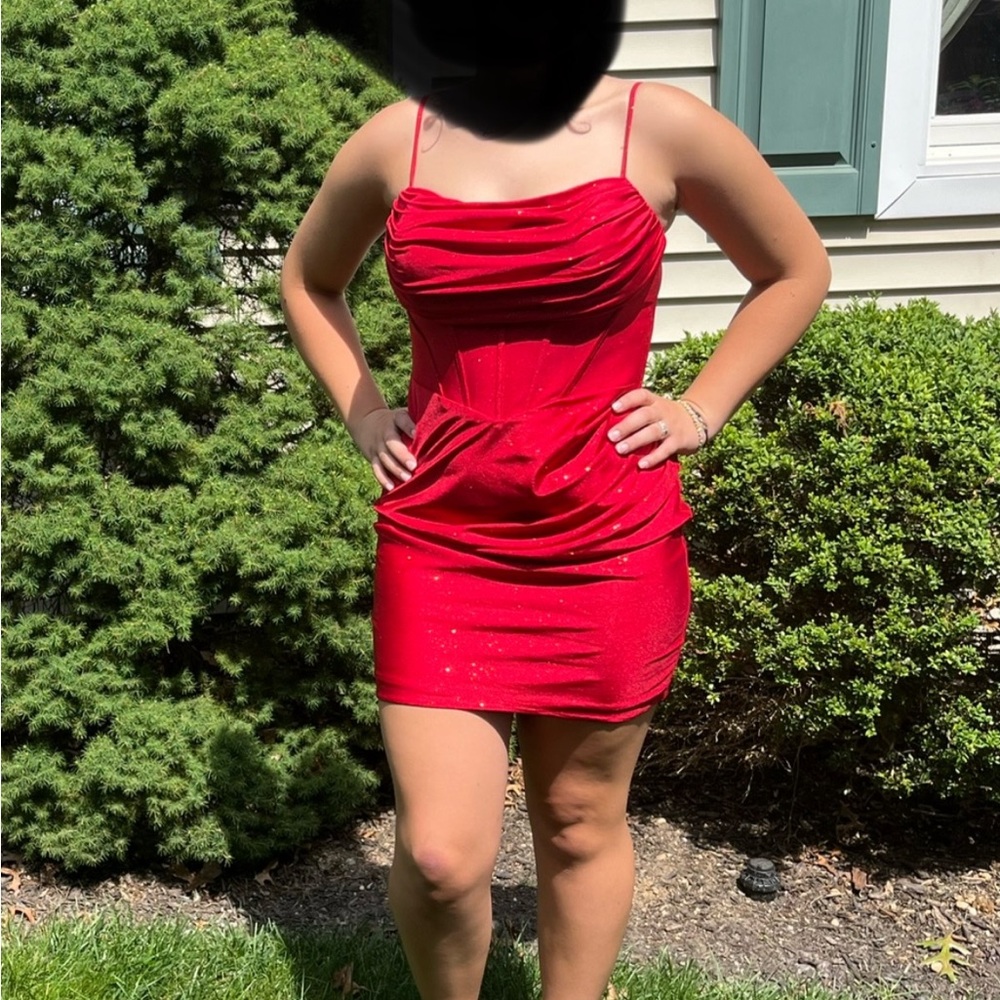 Red sparkly mini dress